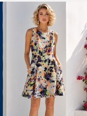 Anthropologie| Maeve Floral Fit & Flare Dress Sleeveless Pockets